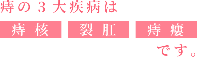 痔の3大疾病は痔核、裂肛、痔瘻です。